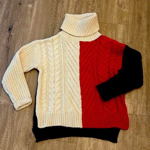 🧶🐑G-Star Raw Wool Knit Thick Colorblock Cowl Neck Sweater - Picture 2 of 13